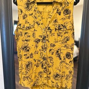 Rock & Republic Mustard Floral Top - XL